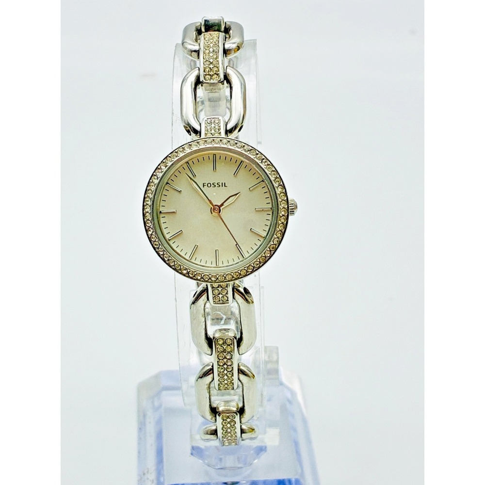 Fossil Womens Bracelet Watch Silver Tone Oval Face Link Band Quartz Watch
